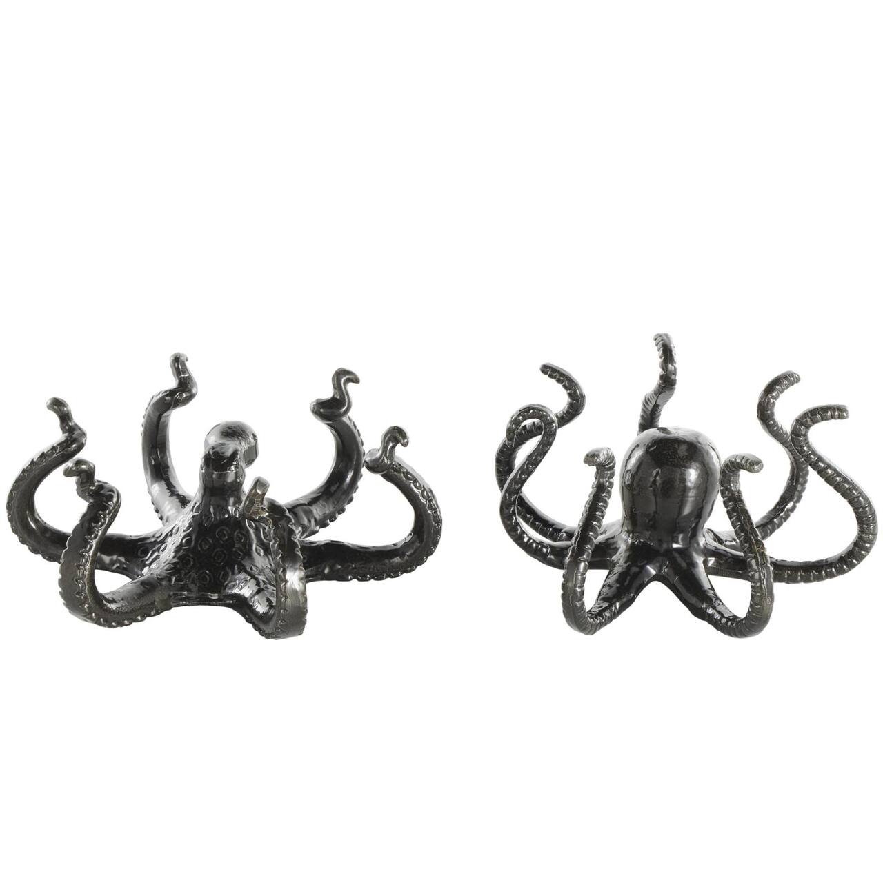 Black Aluminum Metal Octopus with Splayed Arms Sculpture Set